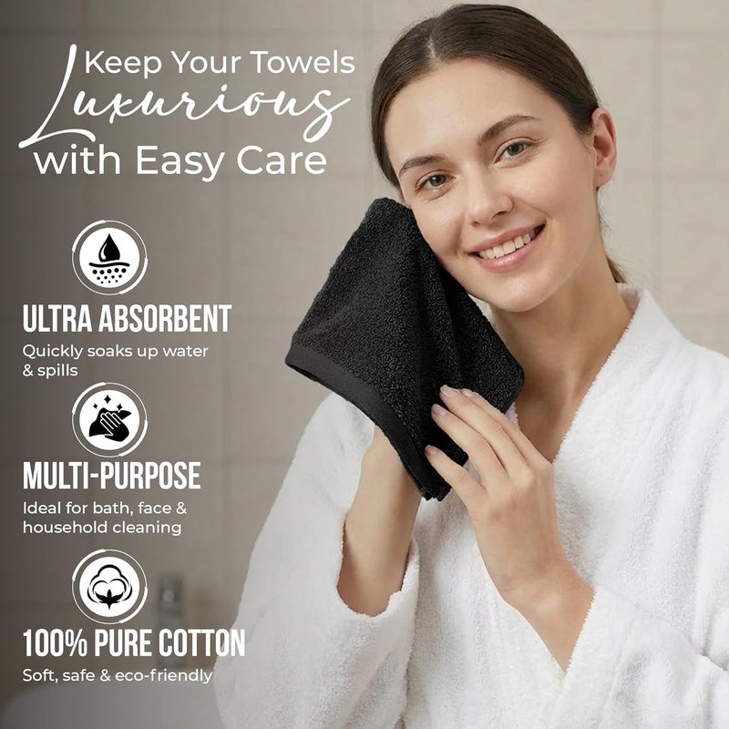 Riverside 24 Pack Washcloths Set - 100% Cotton [12x12 Inches] - 500 GSM, Soft, Quick-Dry & Highly Absorbent Face Towels - Perfect for Bathroom, Gym, Hotel, Spa & Travel - Black - Image 3